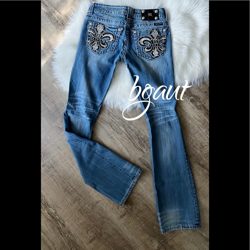 Miss Me Fleur De Lis Pocket Distressed Boot Jeans 26 - Picture 16 of 16